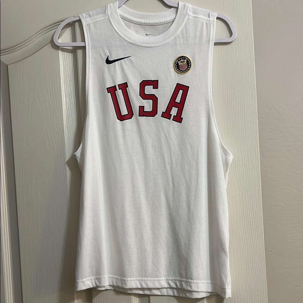 Nike Dri Fit White USA Tank Top with Red Lettering